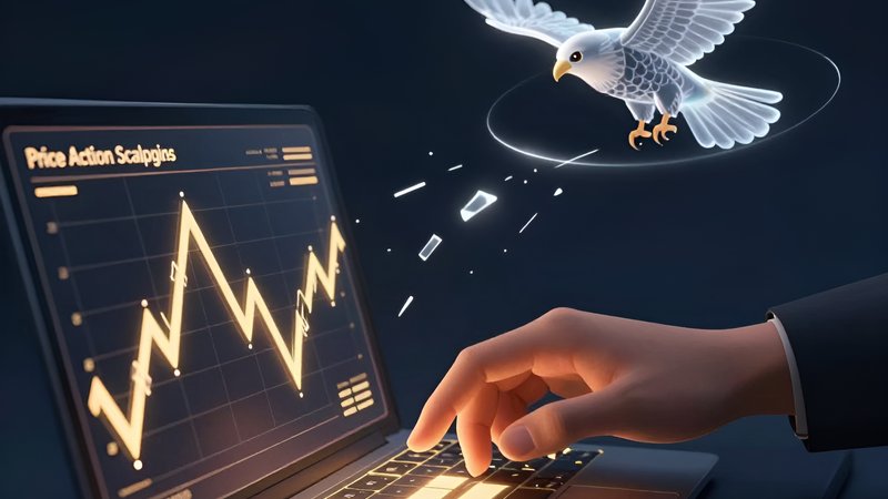 Руки трейдера за голографическим интерфейсом с золотыми паттернами для реализации стратегий скальпинга по Price Action